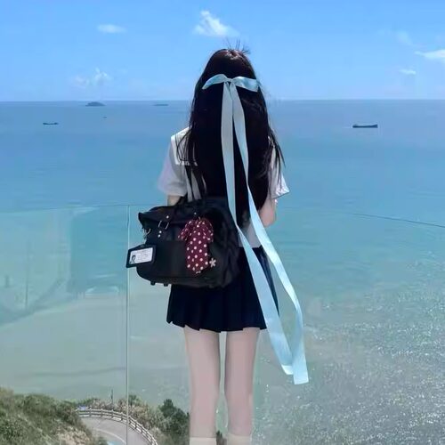 蓝色蝴蝶结长飘带发夹女女日系jk丝带头饰海边拍照水手服发饰配饰