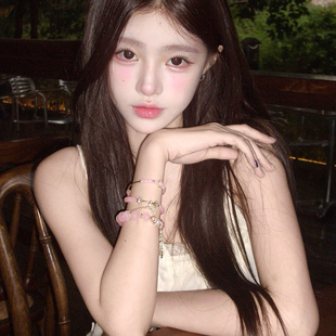 天然粉水晶叠戴手链手串女小众金粉世家珍宝珠高颜值情侣闺蜜礼物