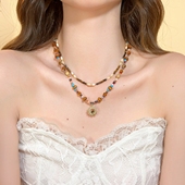 波西米亚叠戴串珠项链小众复古锁骨链吊坠美拉德毛衣链配饰民族风