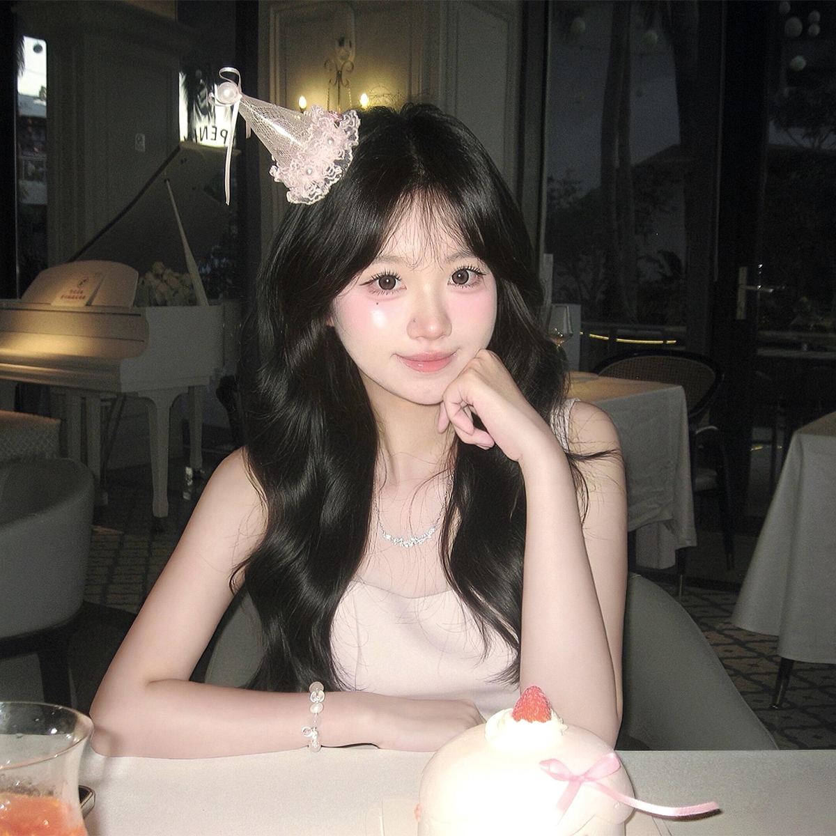 粉色蕾丝公主生日帽发夹少女心派对蛋糕帽子拍照装饰道具头饰发饰