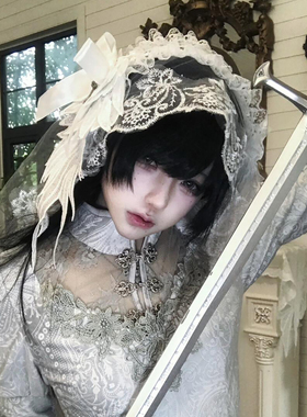 Lolita白色哥特头饰翅膀蕾丝