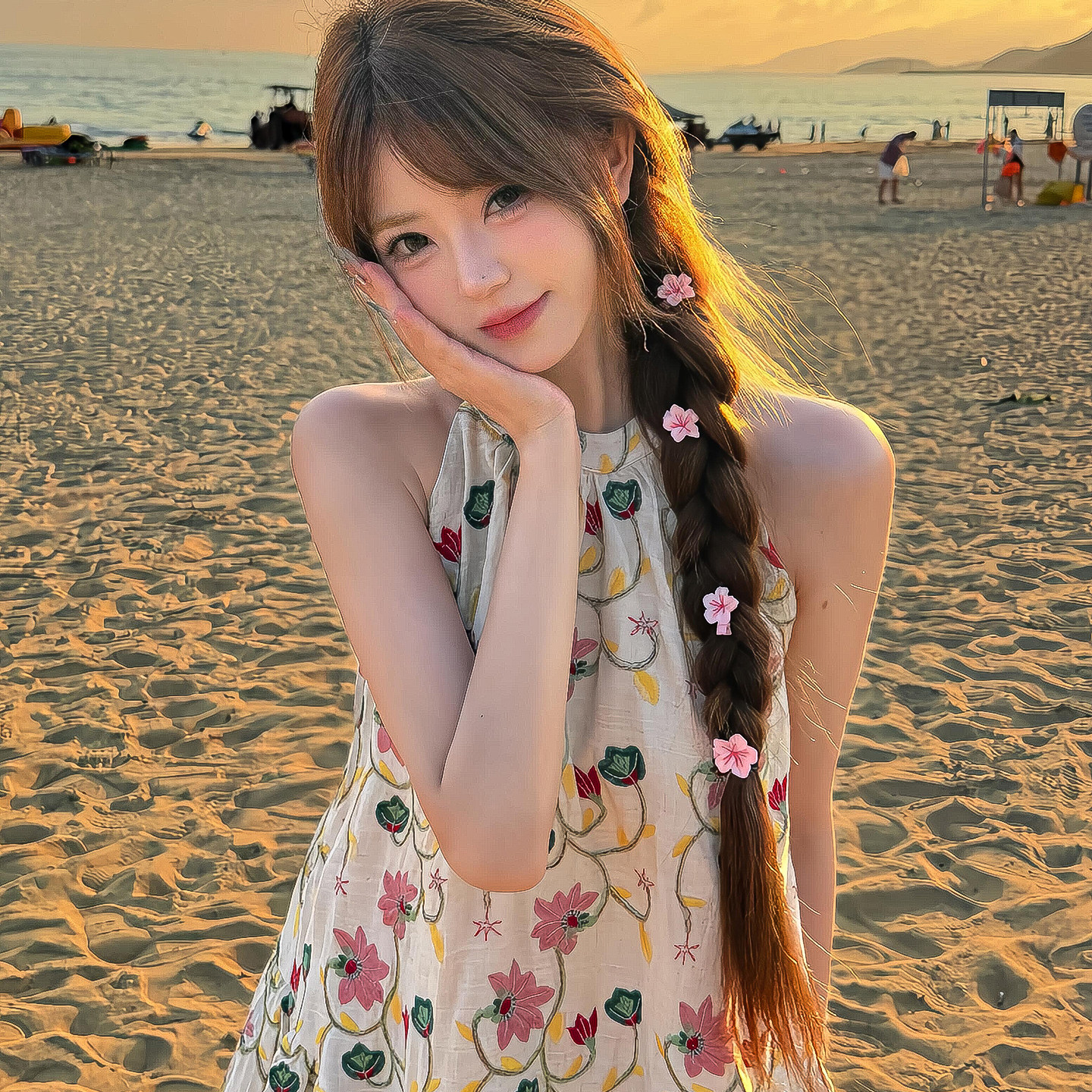 海边度假粉色樱花发夹女精致编发点缀头饰发卡甜美麻花辫发饰新品