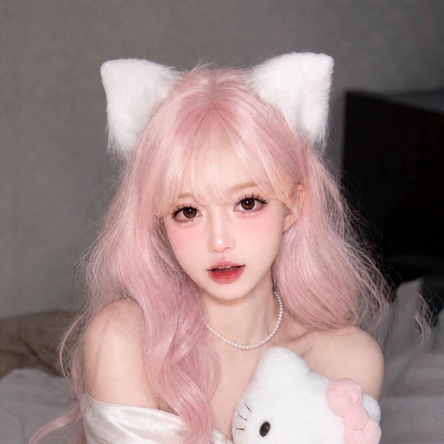 白色毛绒猫耳朵头饰发夹女cos装扮立体兽耳发卡KC可爱lolita发饰