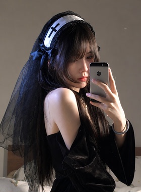 万圣节黑色复古cos修女十字披肩