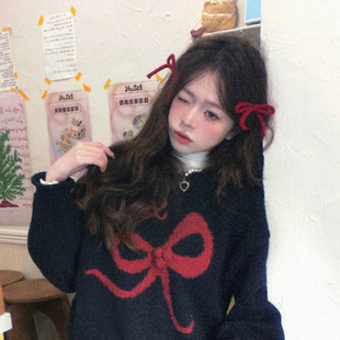 红色蝴蝶结发夹女秋冬侧边刘海夹子圣诞跨年头饰新年氛围感发饰