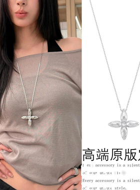 韩系简约ins风十字星芒吊坠项链女小众高级感时髦锁骨链个性颈链