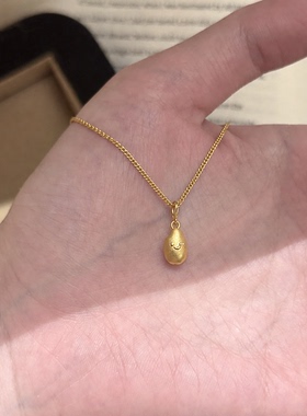 金店同款简约圆润饱满有米项链女黄金色水滴笑脸小米粒吊坠锁骨链
