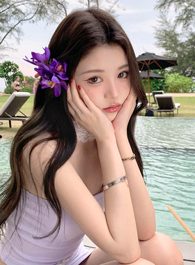 氛围感纯欲风紫色蕙兰花发夹旅游度假拍照气质花朵侧边夹发卡发饰