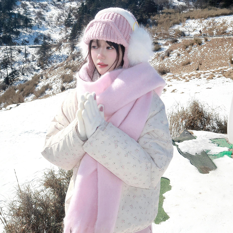 粉色马海毛围巾女冬季韩版百搭显白雪天防寒纯色保暖围脖高级感潮,服饰配件/皮带/帽子/围巾,围巾/丝巾/披肩,淘宝优惠券,粉丝福利购,淘宝优惠卷