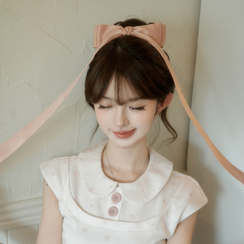 Jennie同款粉色蝴蝶结发夹少女芭蕾风丸子头饰飘带顶夹生日发饰
