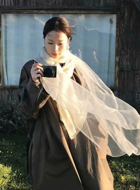 韩系复古蕾丝细长条系脖丝巾女款秋季薄款纱巾叠戴休闲氛围感围巾