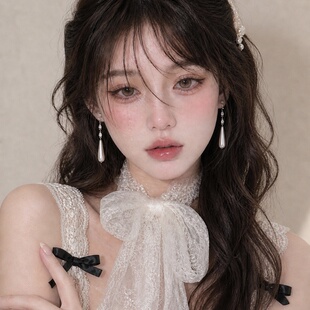 法式复古水滴珍珠流苏耳夹女无耳洞耳环轻奢礼服耳坠耳钉宫廷耳饰