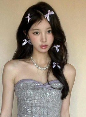 芭蕾丝带紫色蝴蝶结发夹迷你发卡女新年氛围夹子侧边发饰头饰配饰