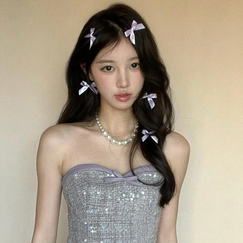 紫色蝴蝶结小发夹ins芭蕾风丝带绑发编发发卡夹子侧边发饰头饰女