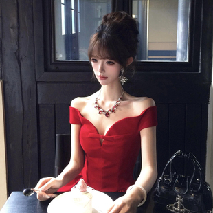 复古夸张不规则红色水滴锁骨链女生日吊坠项链气质新娘宴会饰品