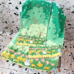 猫毛巾刺绣花朵洗脸巾浴巾大方巾三件套 外贸纯棉卡通龙 2件 包邮