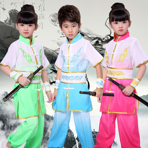 儿童男女武术演出服中国功夫装武术比赛武功太极拳练功打鼓表演服