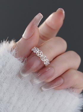 S999纯银五帝钱戒指七夕礼物