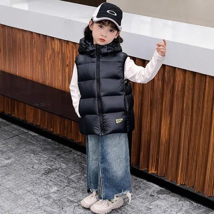 高端儿童白鸭绒羽绒服马甲中大童男童女童坎肩加厚连帽可拆卸秋冬