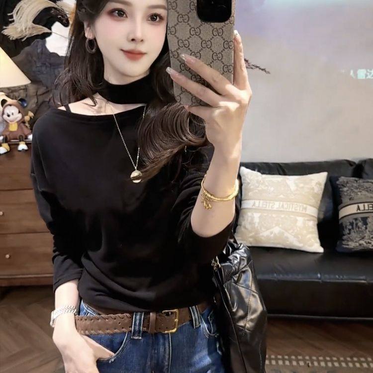 今年流行爆款不规则斜肩长袖T恤女秋冬新款气质显瘦内搭德绒上衣,女装/女士精品,T恤,淘宝优惠券,粉丝福利购,淘宝优惠卷