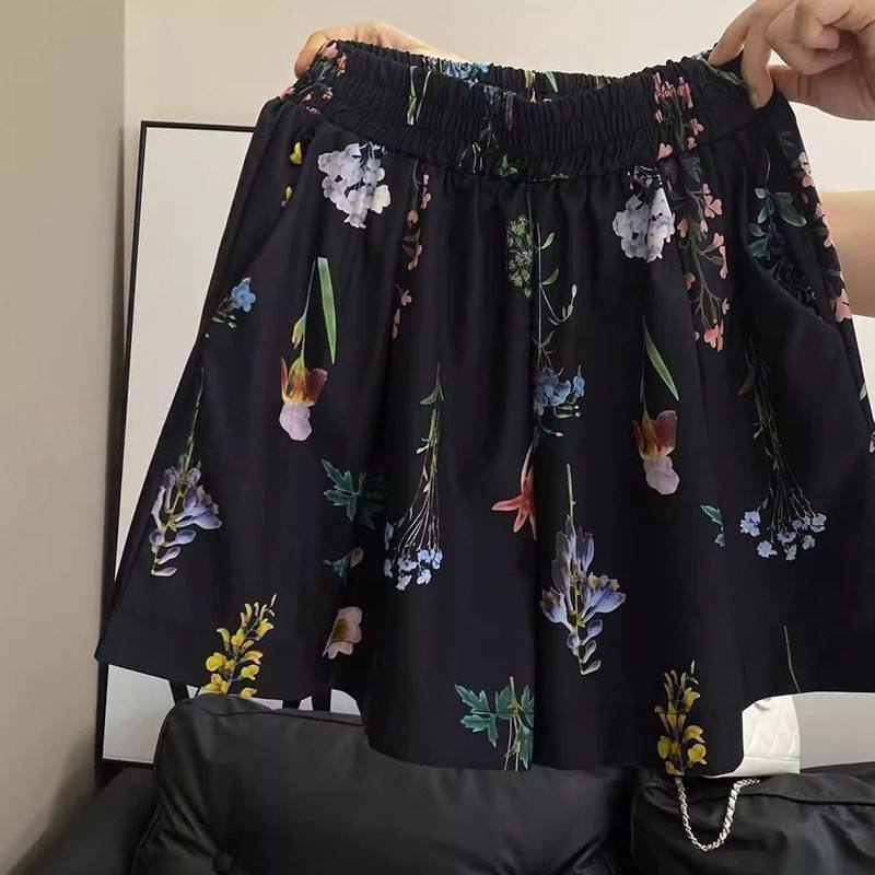 大码碎花短裤女A字版型休闲阔腿短裤高腰显瘦百搭三分运动短裤子
