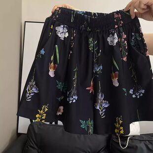 大码碎花短裤女A字版型休闲阔腿短裤高腰显瘦百搭三分运动短裤子