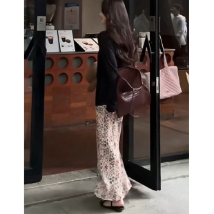 法式复古印花半身裙女夏季新款优雅气质松紧腰高腰修身显瘦长裙子
