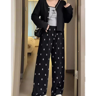 大码女装梨形身材遮胯松紧腰黑色休闲裤春夏季胖mm显瘦直筒长裤子