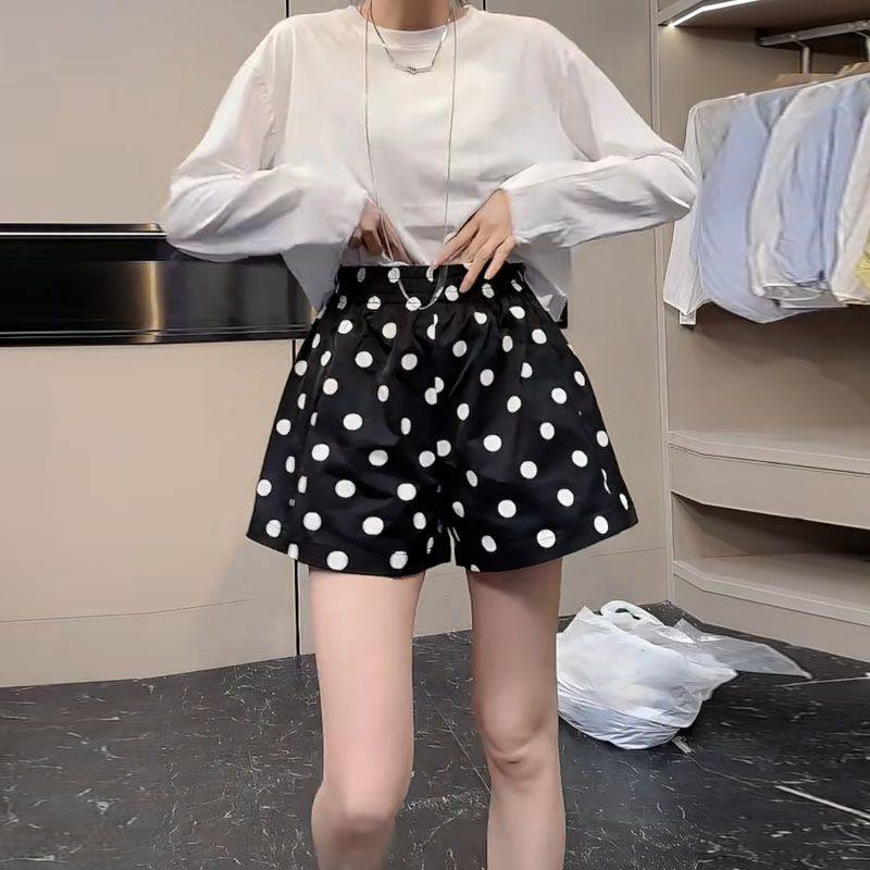 韩版时尚松紧高腰休闲波点裤子夏薄款百搭宽松显瘦A字阔腿短裤女,女装/女士精品,休闲裤,淘宝优惠券,粉丝福利购,淘宝优惠卷