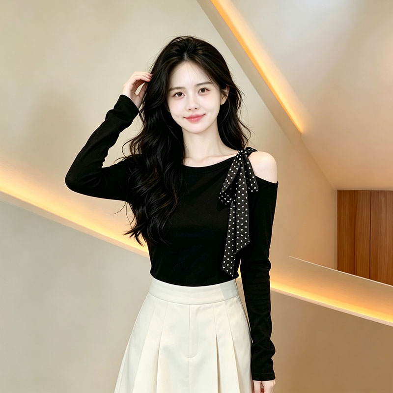 御姐轻熟风绝美小上衣百搭简约绑带露肩长袖t恤女2026早秋款上衣