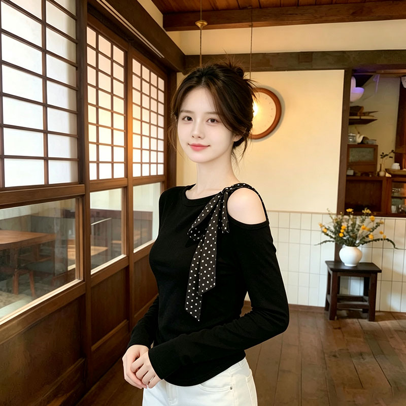 御姐轻熟风绝美小上衣百搭简约绑带露肩长袖t恤女2026早秋款上衣