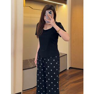 休闲藏肉阔腿裤子女显瘦大码春夏新款时尚胖mm百搭直筒小个子长裤