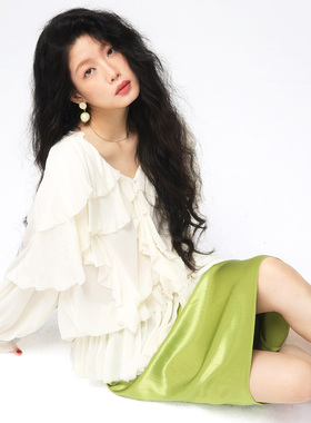 YANN M原创设计米白色雪纺刺绣花边重工复古衬衫上衣柔软唯美飘逸