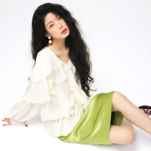 YANN M原创设计米白色雪纺刺绣花边重工复古衬衫上衣柔软唯美飘逸