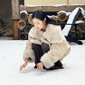 秋冬毛毛翻领米杏色尼大衣优雅蝙蝠袖 YANN M原创设计法式 茧型外套