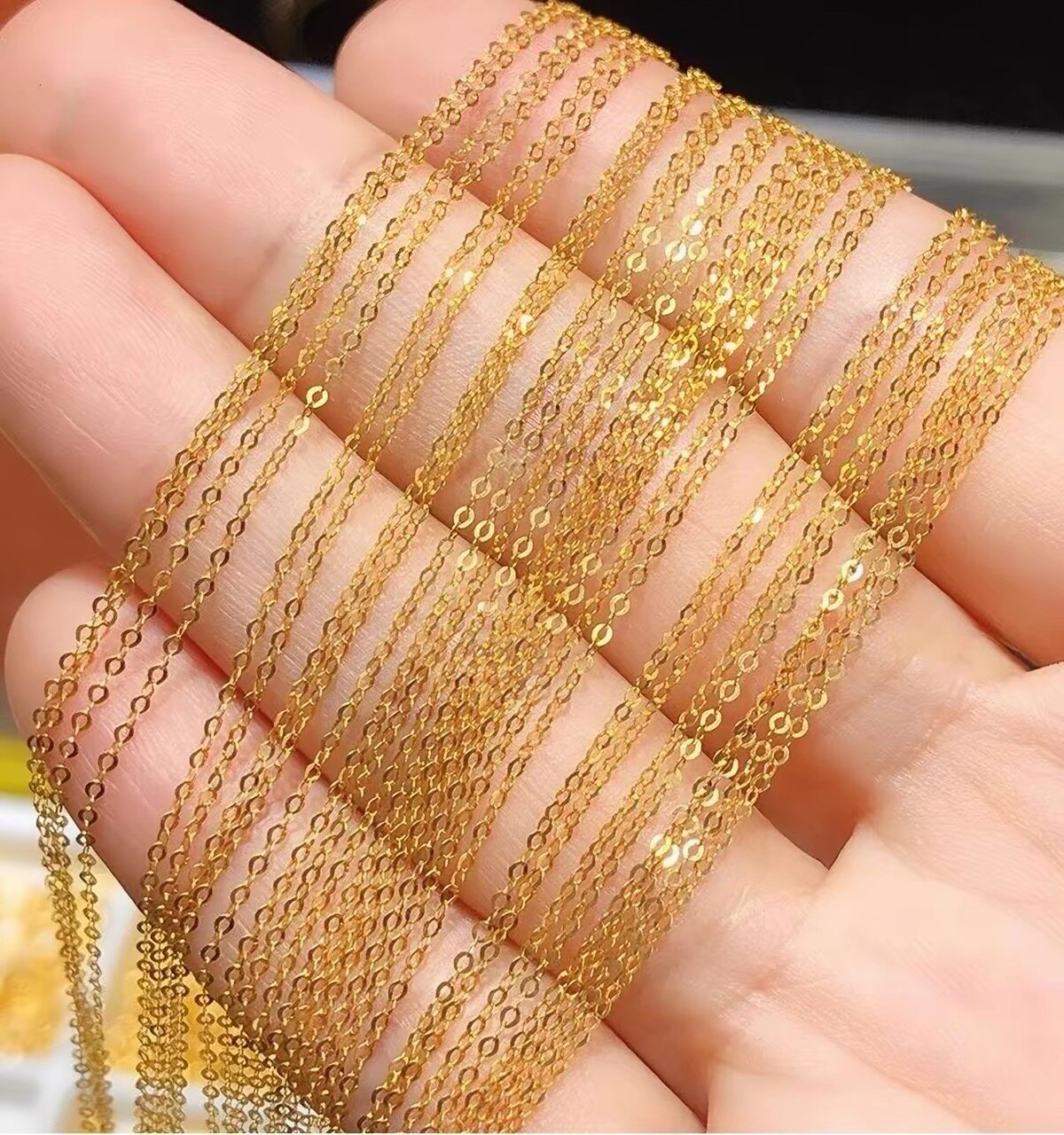 18k金项链女彩金套链玫瑰金AU750锁骨链十字链O字链可调节素金链