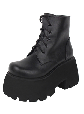 真皮 2022新款秋冬哥特punk朋克梅花底高跟10CM侧拉链系带短靴608