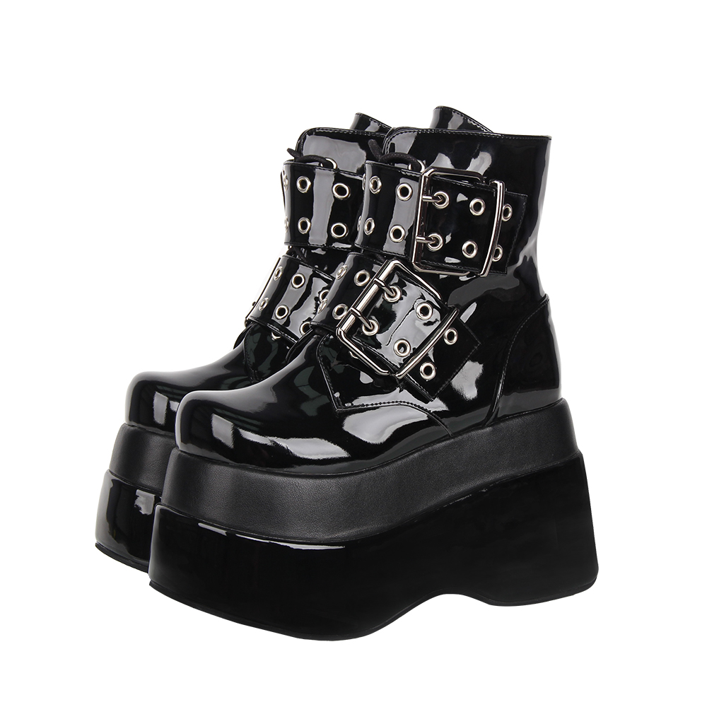 2025年春季朋克圆头超高跟系带厚底松糕短靴M7558