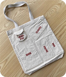 BEAMS BOY日本复古杂志附录小众帆布印字母多袋女单肩手提托特包