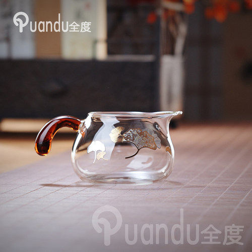 轻奢小麻雀公道杯翠绿把玻璃加厚耐热茶具茶海单个分茶器公杯茶杯