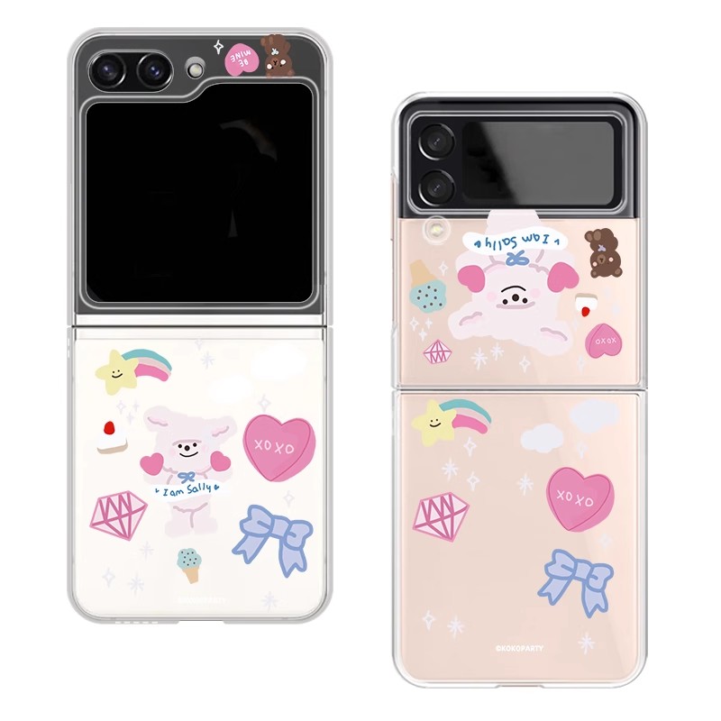 爱心兔子适用三星zflip6手机壳zflip5折叠屏4代翻盖心OPPOFindN3系天下W24全包透明防摔女新款镂空超薄保护套
