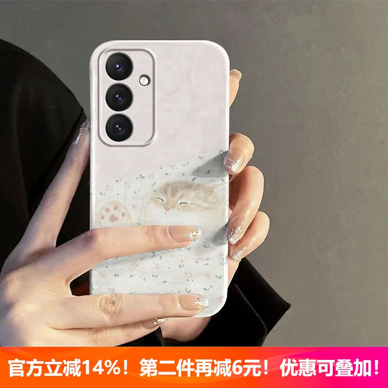 舒服睡觉猫适用三星S25/S24/S23/A55/A35华为Pura70/NOVA14荣耀400小众oppoReno14新款一加13苹果16/15手机壳