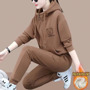 2026新款加绒加厚卫衣套装女秋冬韩版连帽运动休闲服两件套