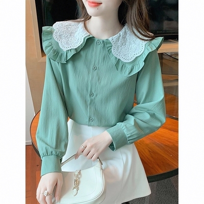 长袖娃娃领雪纺衬衫女装春装2025年新款洋气上衣时尚潮流时髦小衫