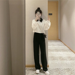 春秋季新款套装女学生韩版polo卫衣外套女阔腿裤时尚两件套潮