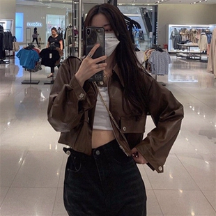 美拉德爆款PU小皮衣短夹克女春秋流行机车洋气港风百搭外套小个子