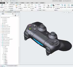 游戏手柄creo4.0 3D模型三维建模渲染素材proe模型设计作业素材