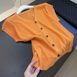 韩系复古气质软糯亲肤针织开衫 独特超好看宽松显瘦上衣 女夏季 新款