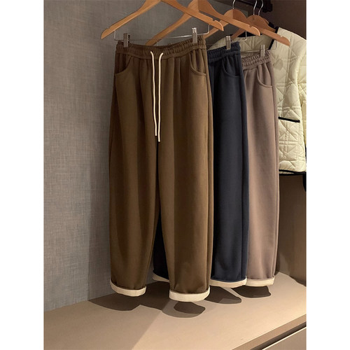 抽绳高腰直筒宽松显瘦休闲卫裤