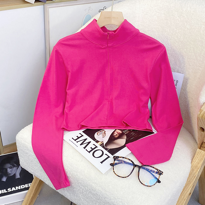 美式辣妹玫红色内搭打底衫上衣